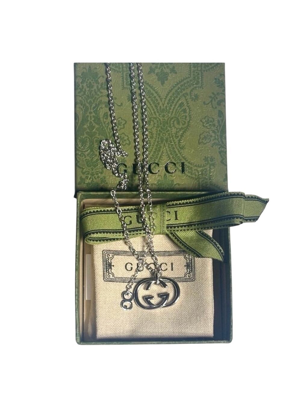 NEW GUCCI Interlocking G Pendant Necklace - Gucci Silver 925 GG Logo Jewelry
